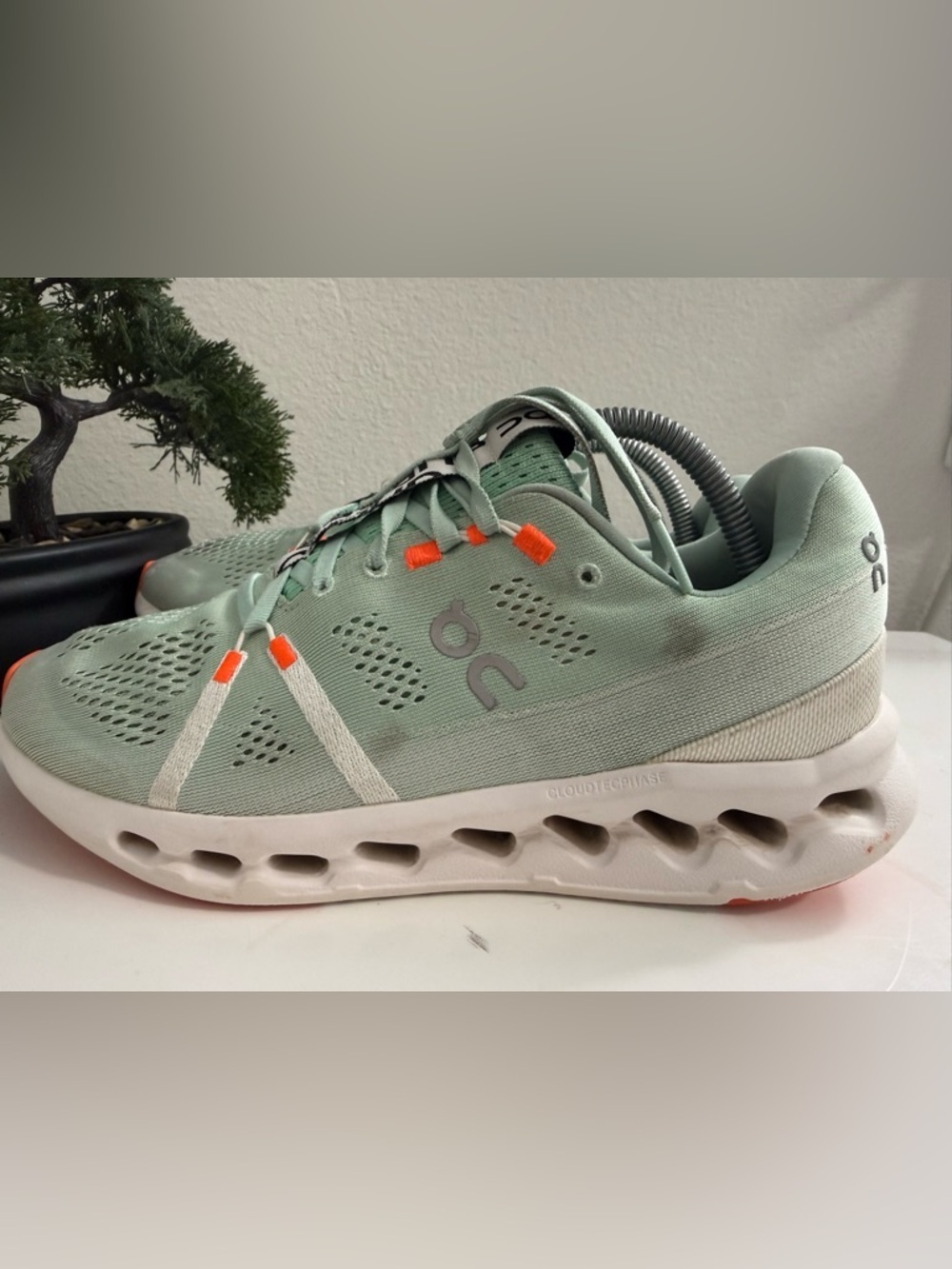 On Running Women size 10.5 Mint Green and Orange Lightweight Running Shoes - Picture 5 of 9